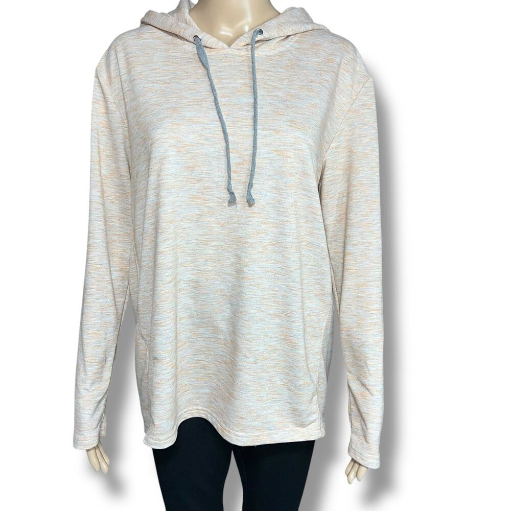 Jane and Delancey Hooded Knit Pullover Hoodie Heather Cream Orange Medium Womens